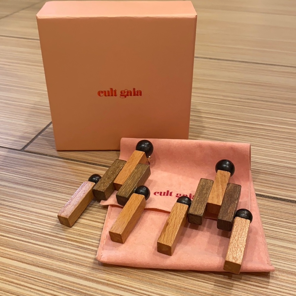Cult Gaia large wooden statement earrings
